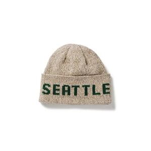 Filson Gray Knit Beanie with Green Lettering